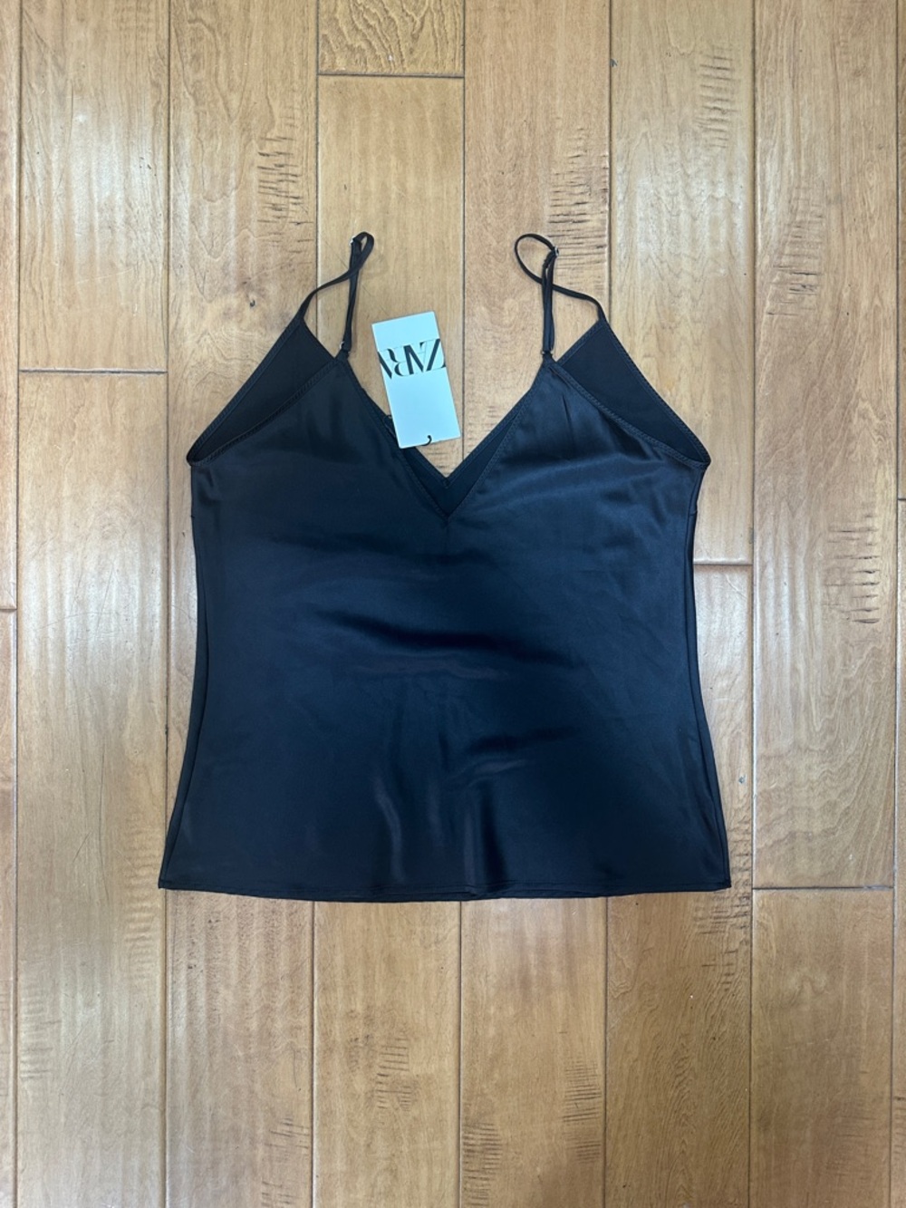 Zara Black Satin V-Neck Camisole with Adjustable Straps